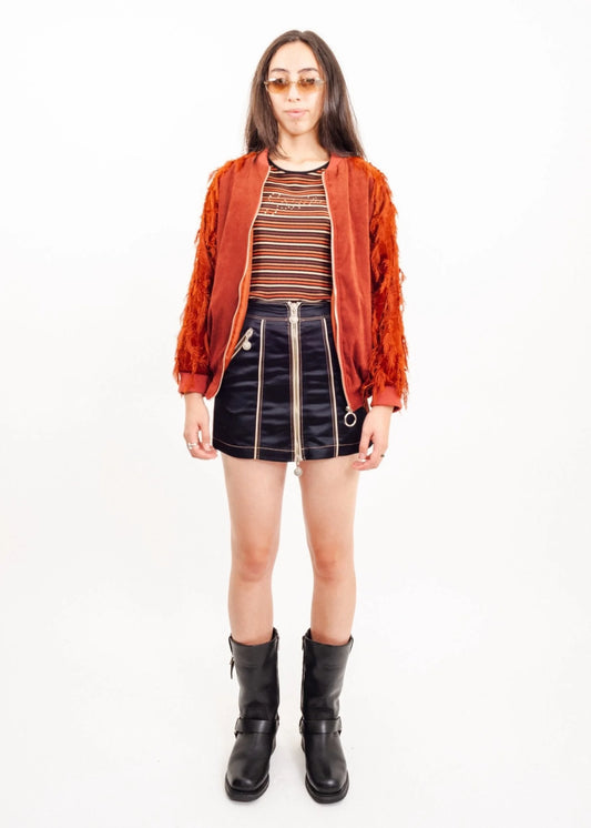 Elke & Yiva Fringed velvet bomber jacket