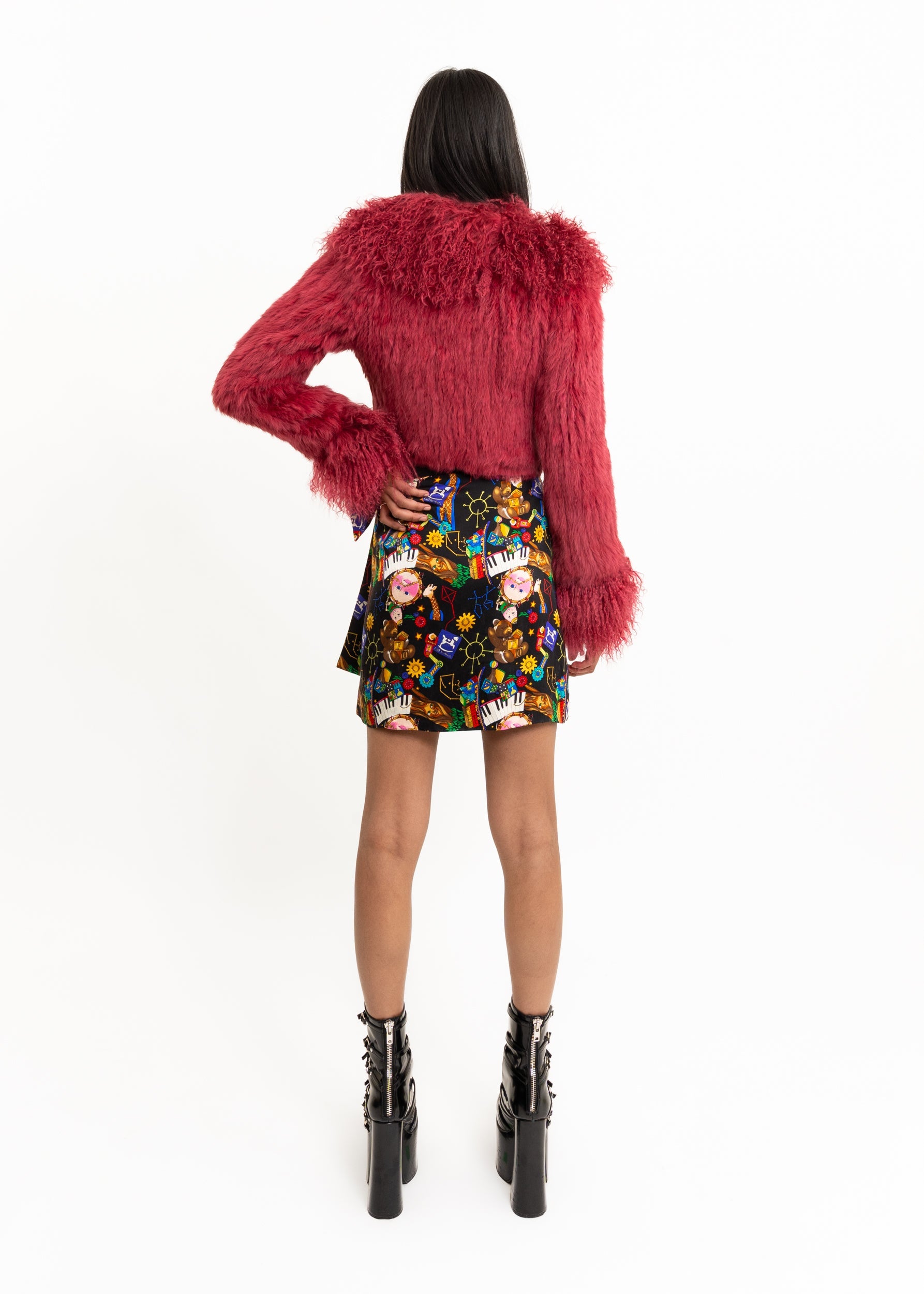 Japanse y2k vintage fur coat with Mongolian sheepskin trim