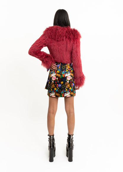 Japanse y2k vintage fur coat with Mongolian sheepskin trim