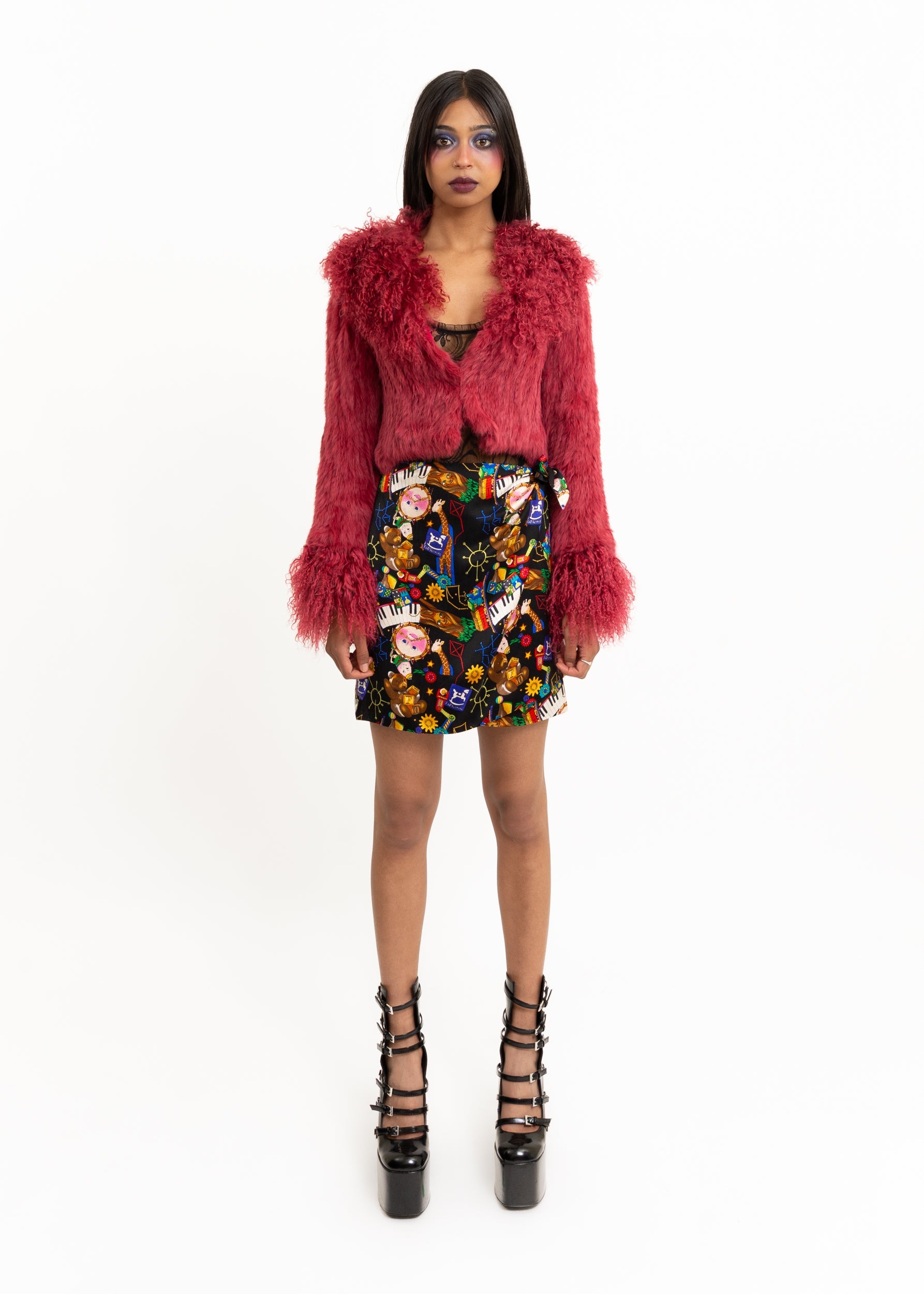 Japanse y2k vintage fur coat with Mongolian sheepskin trim