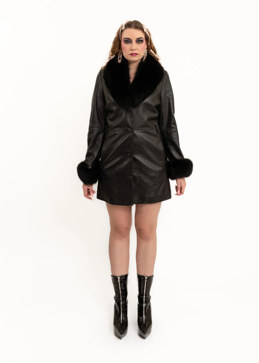 Balmain Paris Fur trimmed leather coat