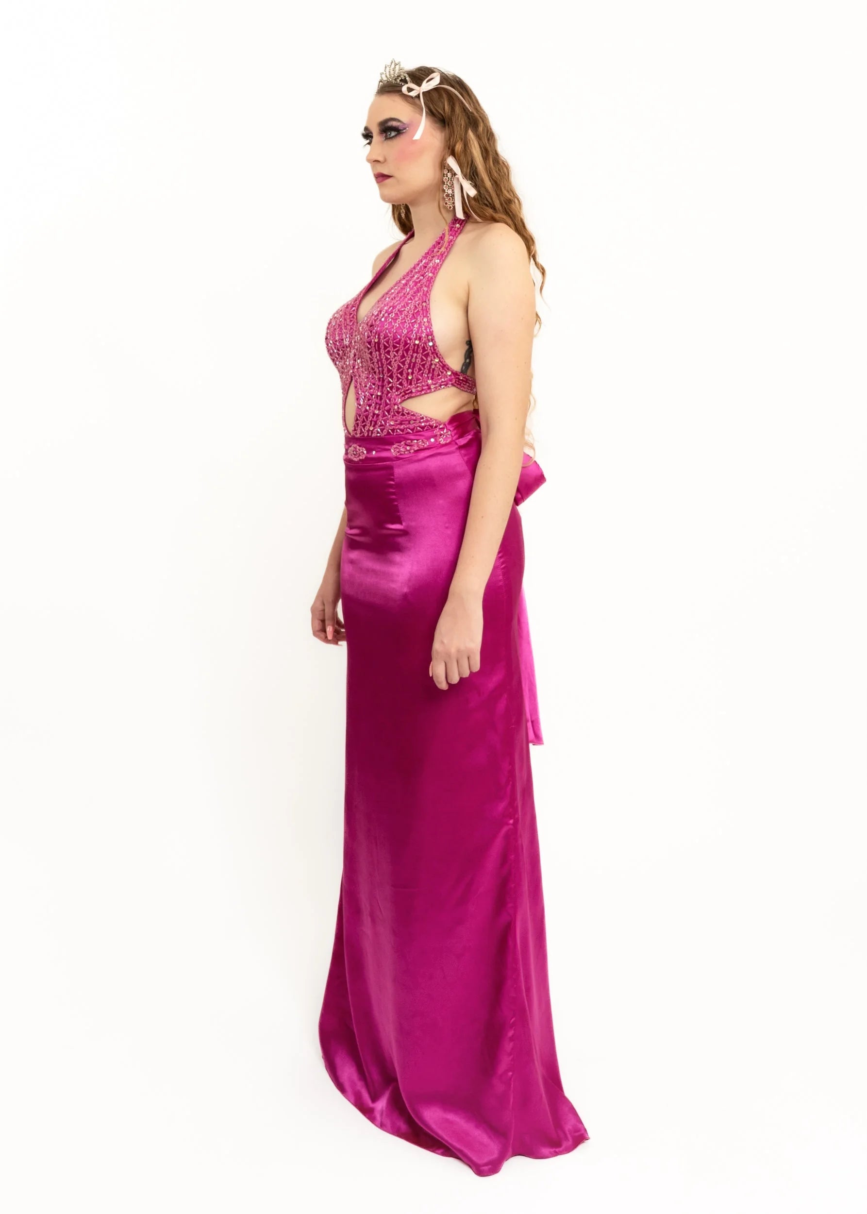Bizarre Bazaar Glass beaded satin cut out gown