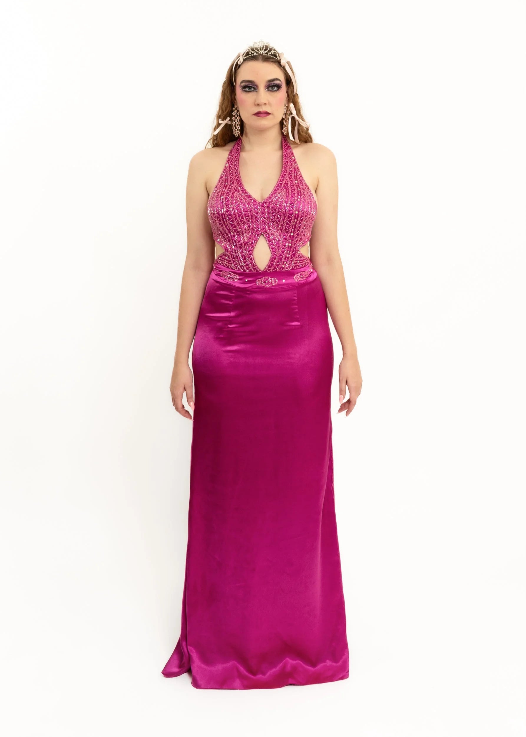 Bizarre Bazaar Glass beaded satin cut out gown