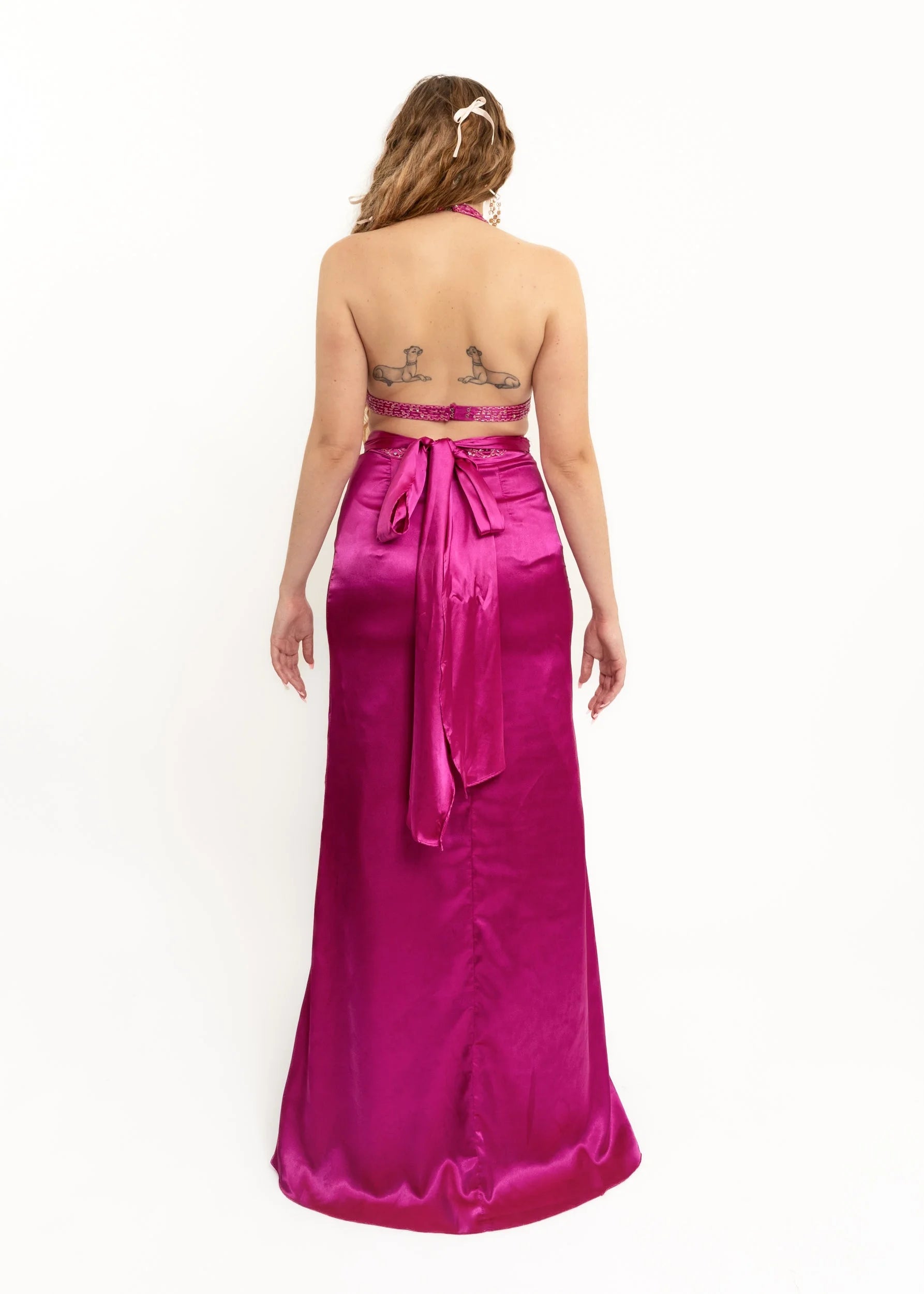 Bizarre Bazaar Glass beaded satin cut out gown