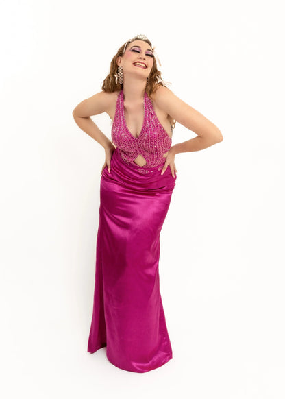 Bizarre Bazaar Glass beaded satin cut out gown