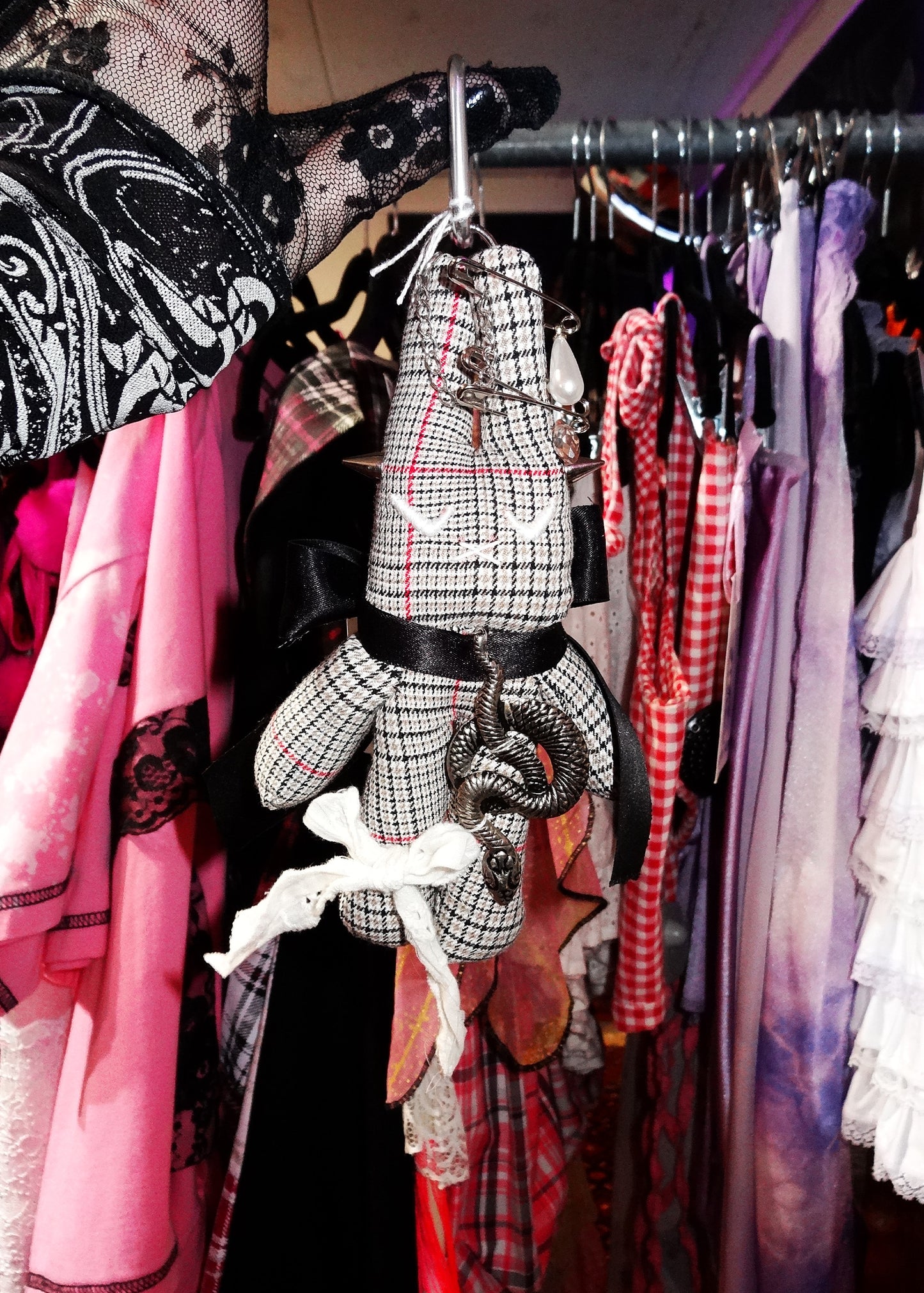 Plushie bunny key ring- houndstooth #1