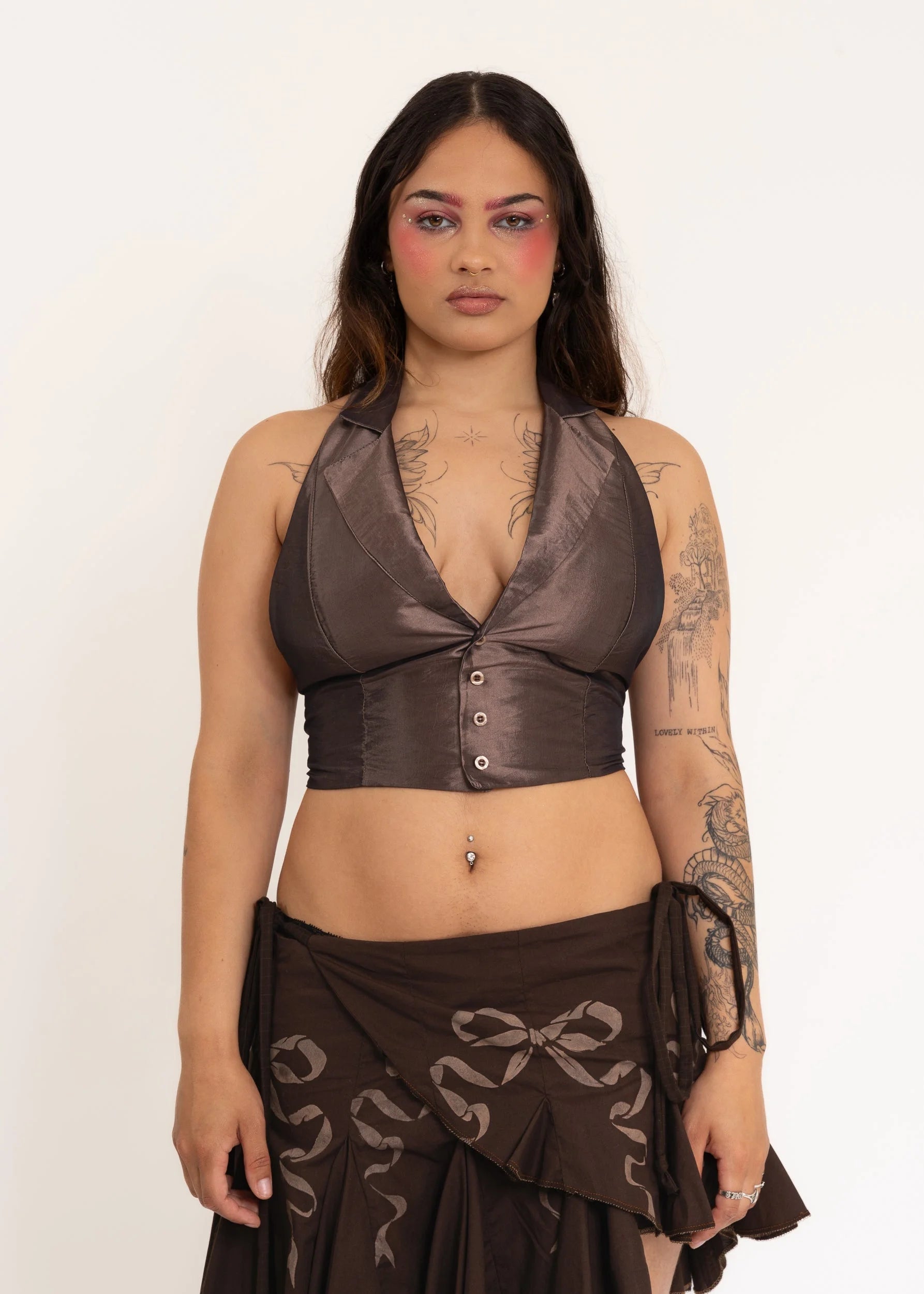 Sleeping Profit Halter Vest Top- Brown