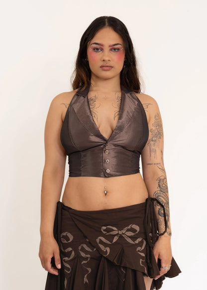 Sleeping Profit Halter Vest Top- Brown