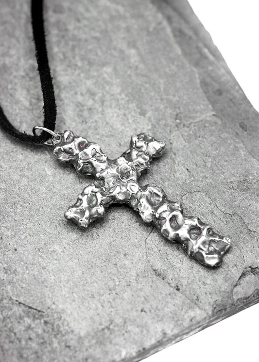 Prototype Hammered silver cross pendant