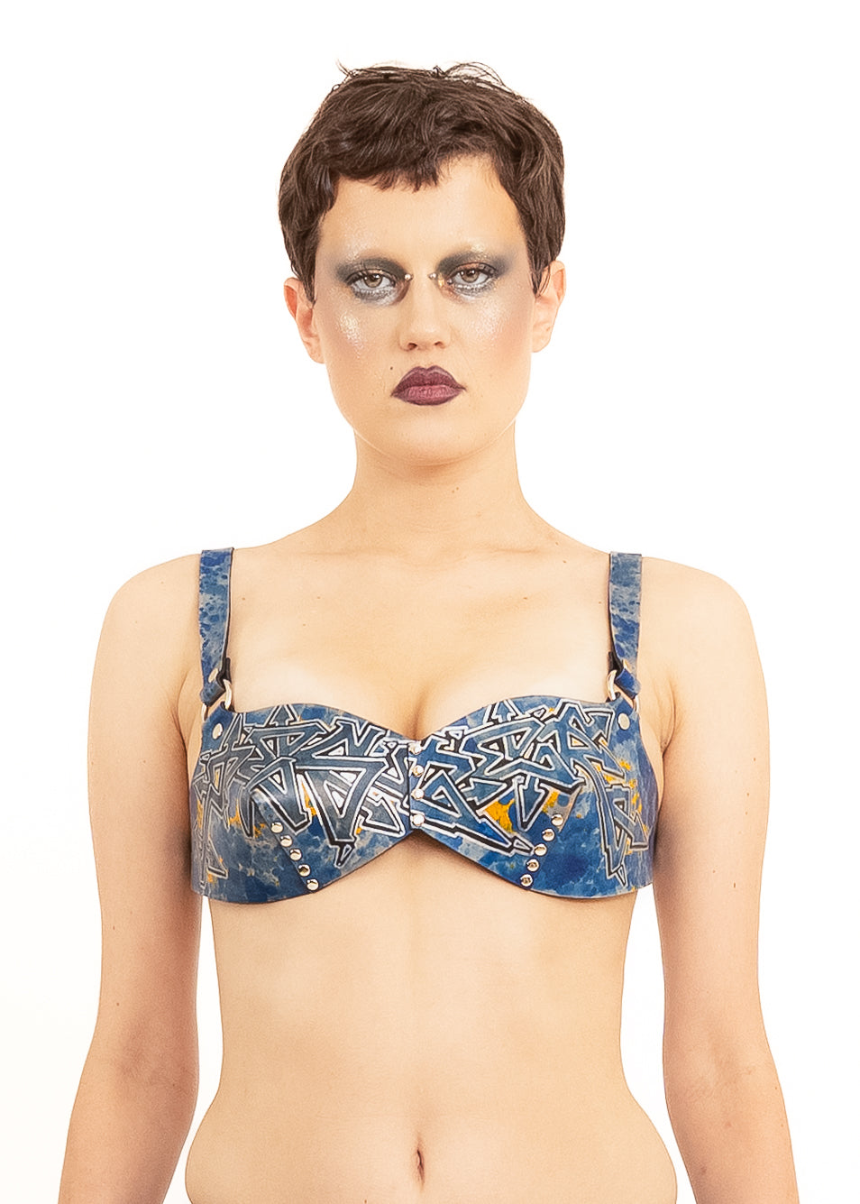 Luti x Grinder of Fools Hand Painted Leather Bullet Bra Bizarre Bazaar