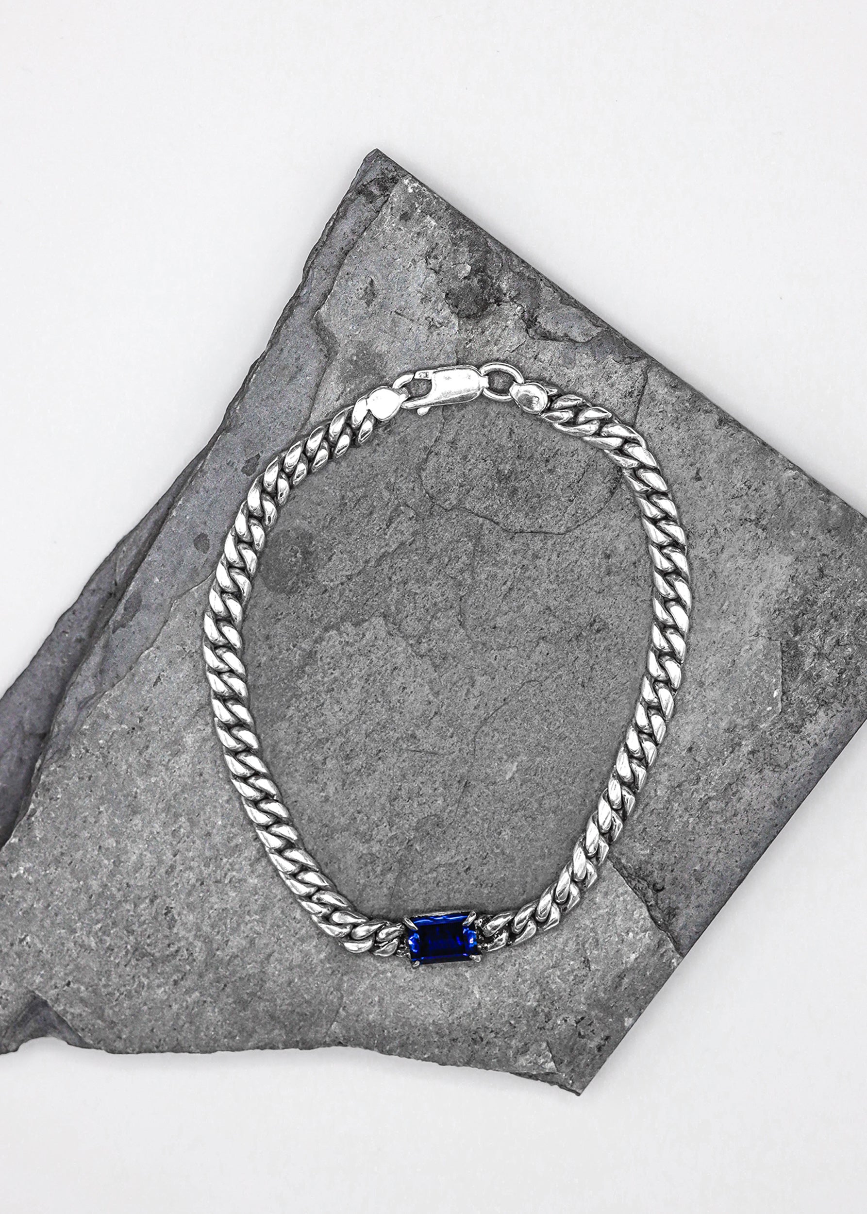 Cowboy Customs Handmade Cuban link chain sapphire bracelet Bizarre Bazaar