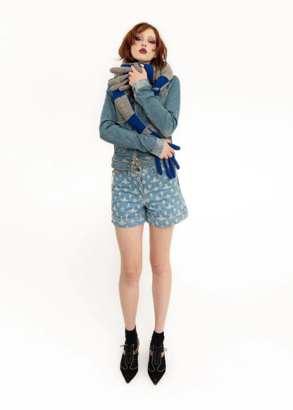British Mustard Handy scarf- grey/ blue