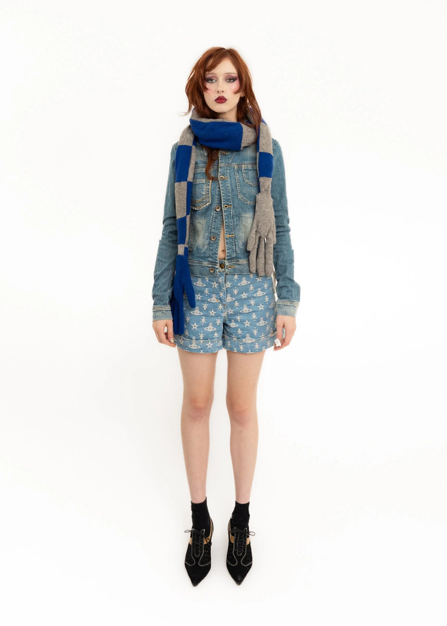 British Mustard Handy scarf- grey/ blue