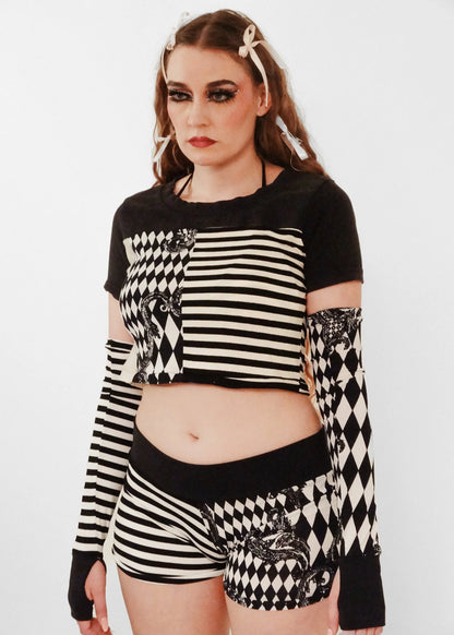 Banshee Harlequin/ stripe mash up micro shorts
