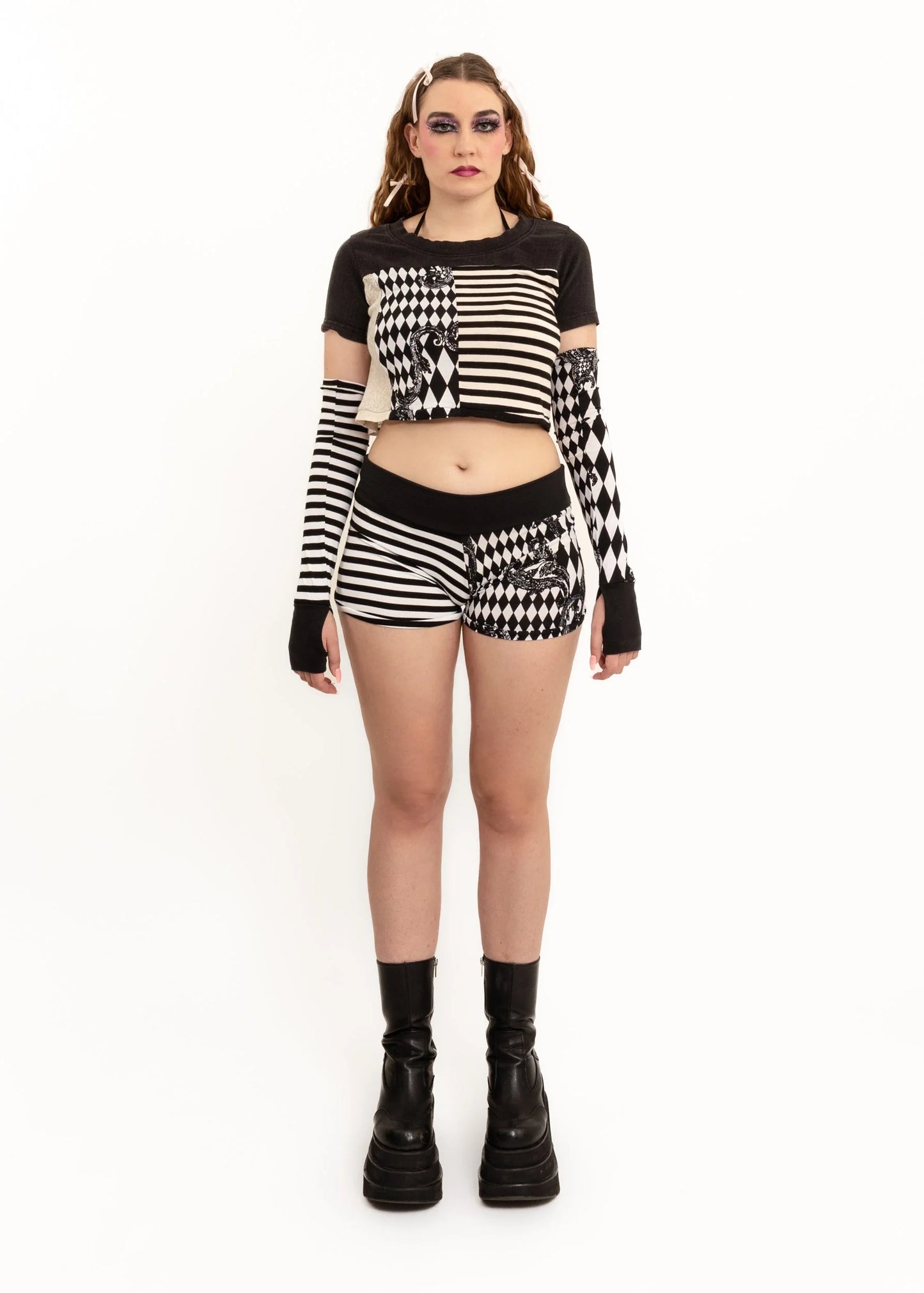 Banshee Harlequin/ stripe mash up micro shorts
