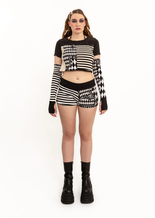 Banshee Harlequin/ stripe mash up micro shorts