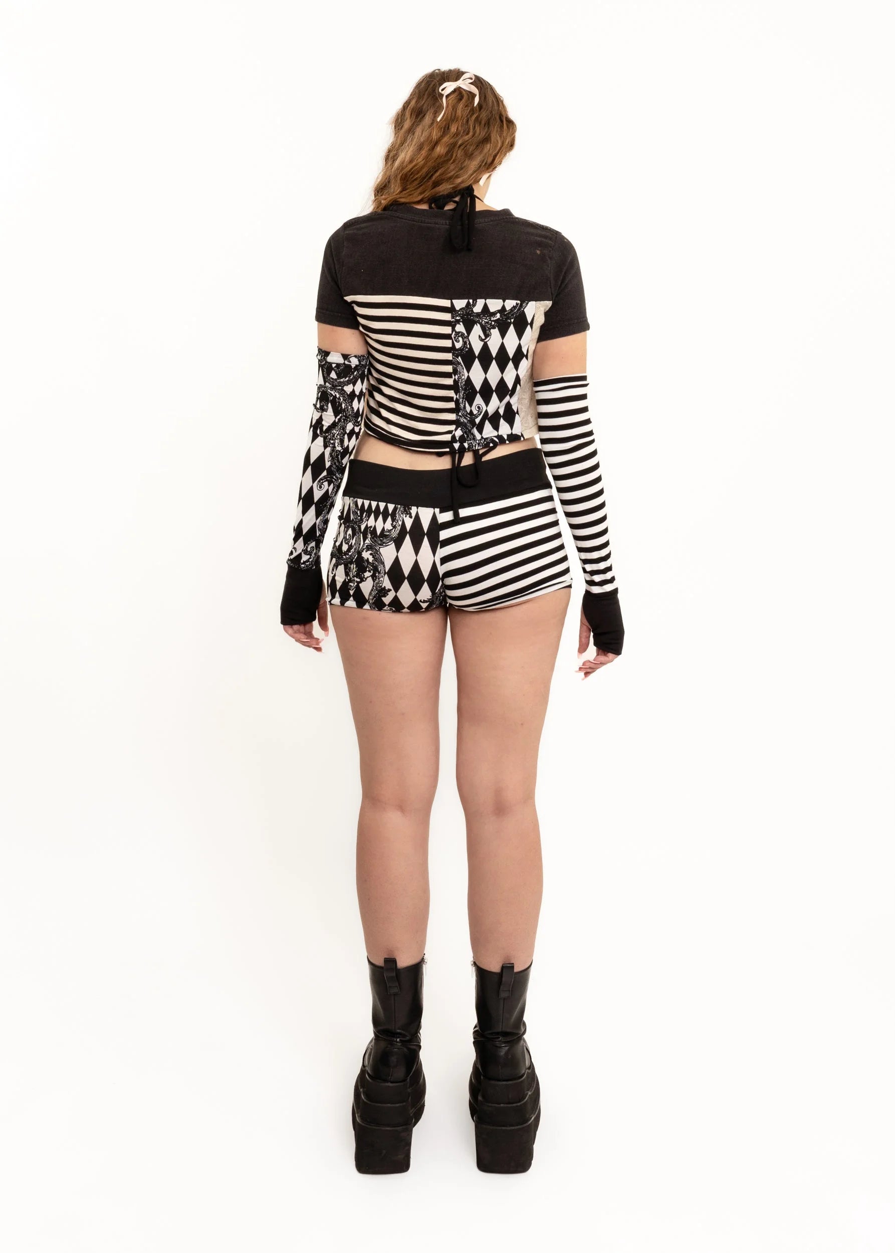 Banshee Harlequin/ stripe mash up micro shorts