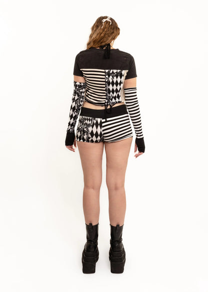 Banshee Harlequin/ stripe mash up micro shorts