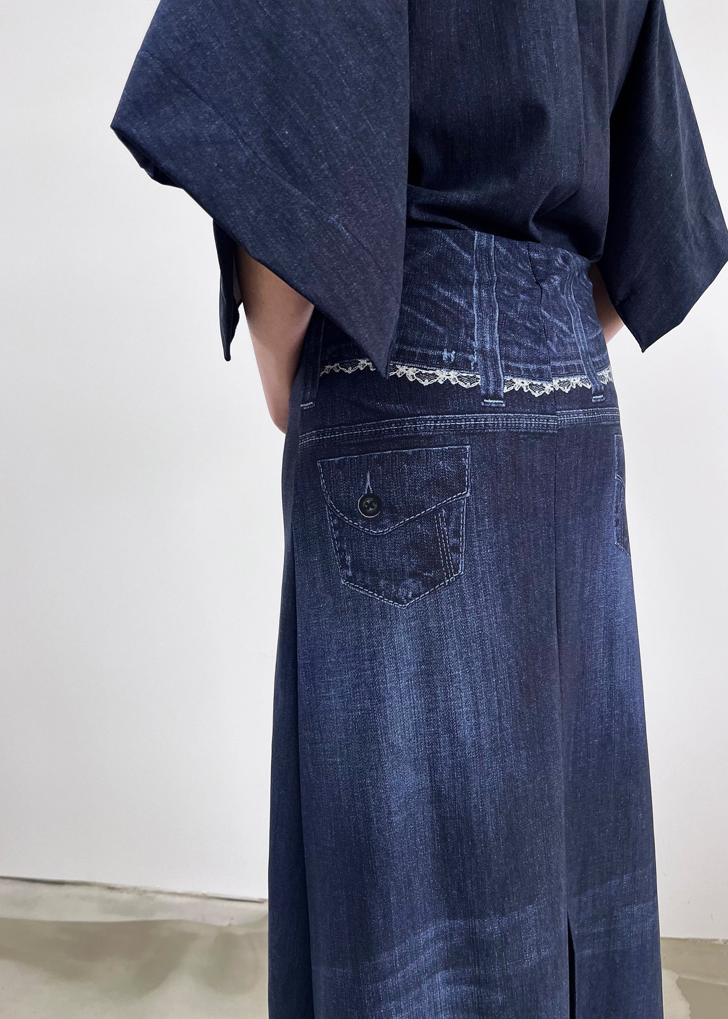 Liminal Skirt- Blue Trompe L'oeil Denim