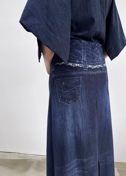 Liminal Skirt- Blue Trompe L'oeil Denim