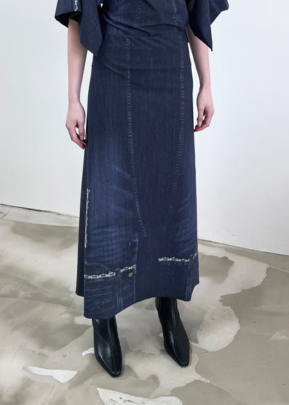 Liminal Skirt- Blue Trompe L'oeil Denim