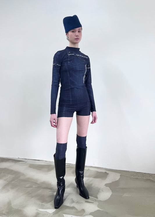 Nightwarp Top- Blue Trompe L'oeil Denim