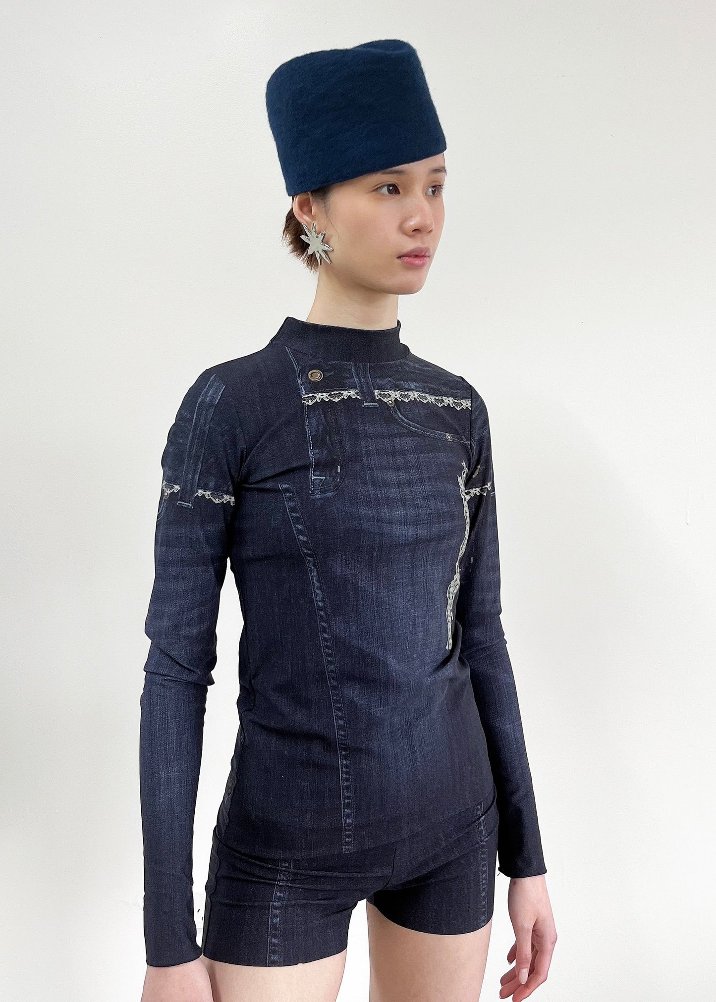 Nightwarp Top- Blue Trompe L'oeil Denim