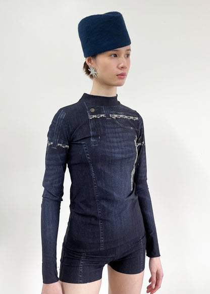 Nightwarp Top- Blue Trompe L'oeil Denim