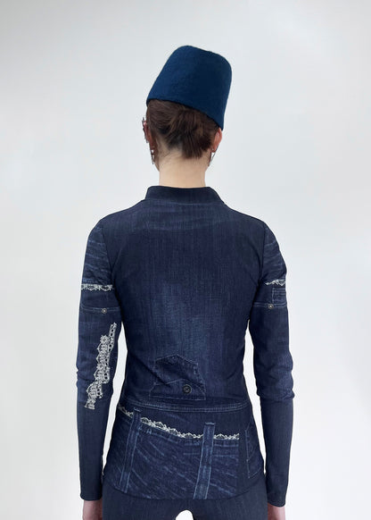 Nightwarp Top- Blue Trompe L'oeil Denim