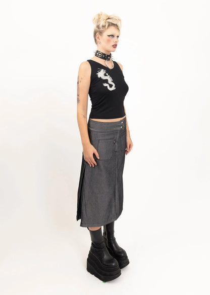 Bstargirl Iridescent silver denim midi skirt