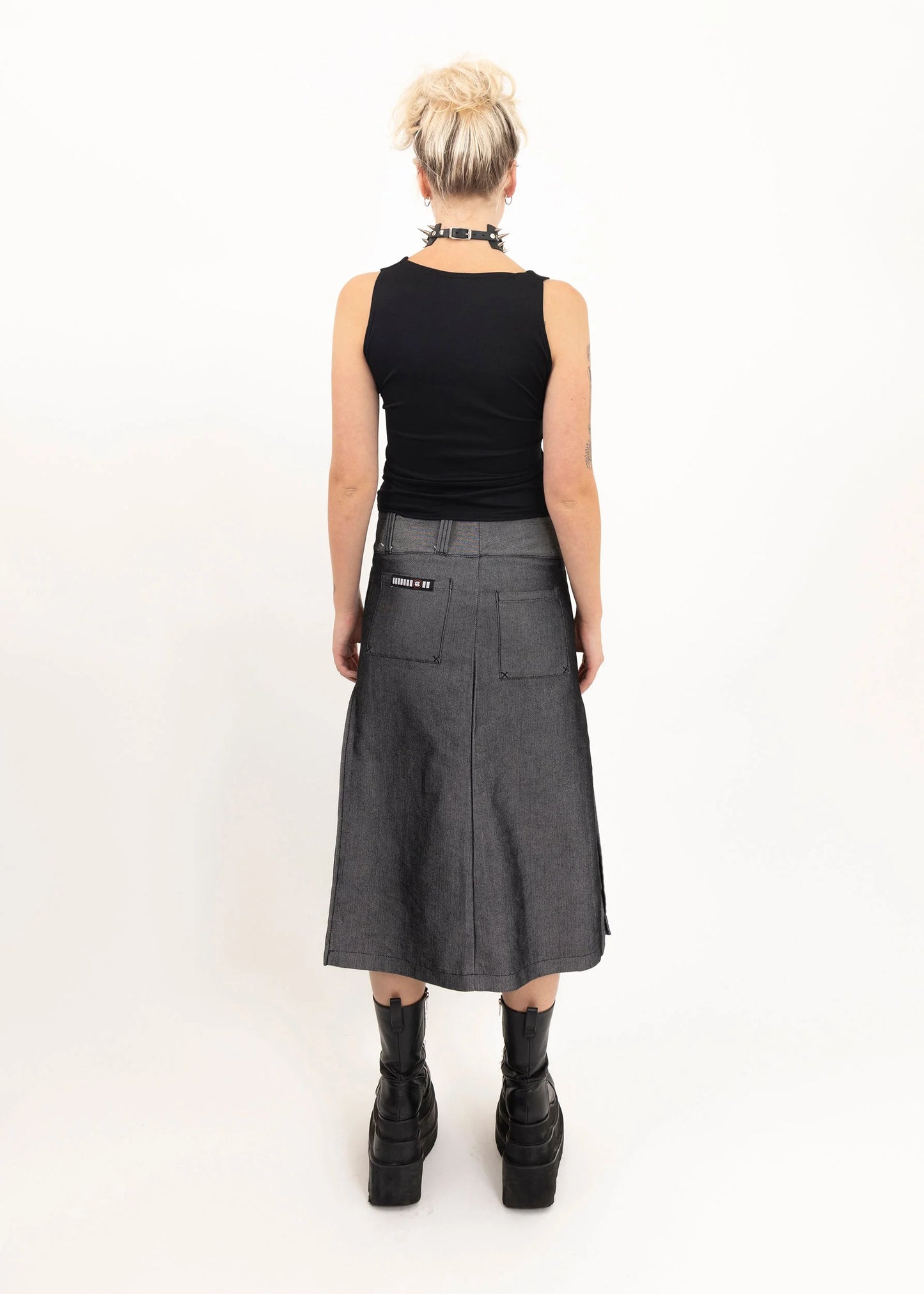 Bstargirl Iridescent silver denim midi skirt