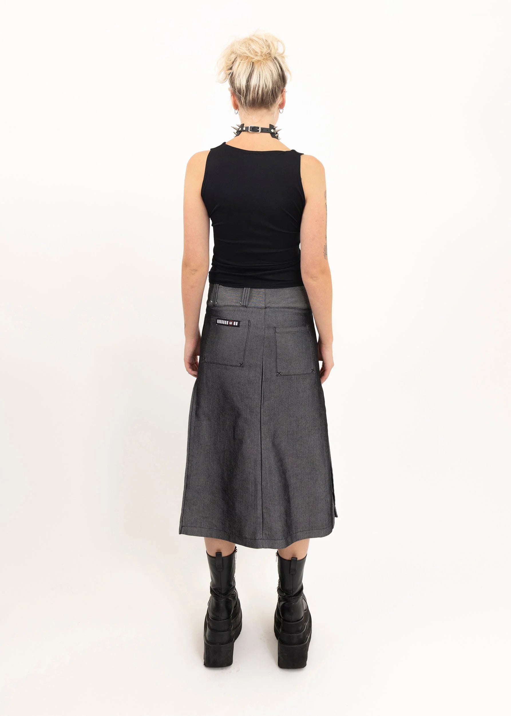 Bstargirl Iridescent silver denim midi skirt