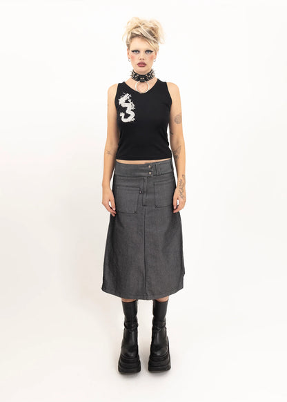 Bstargirl Iridescent silver denim midi skirt