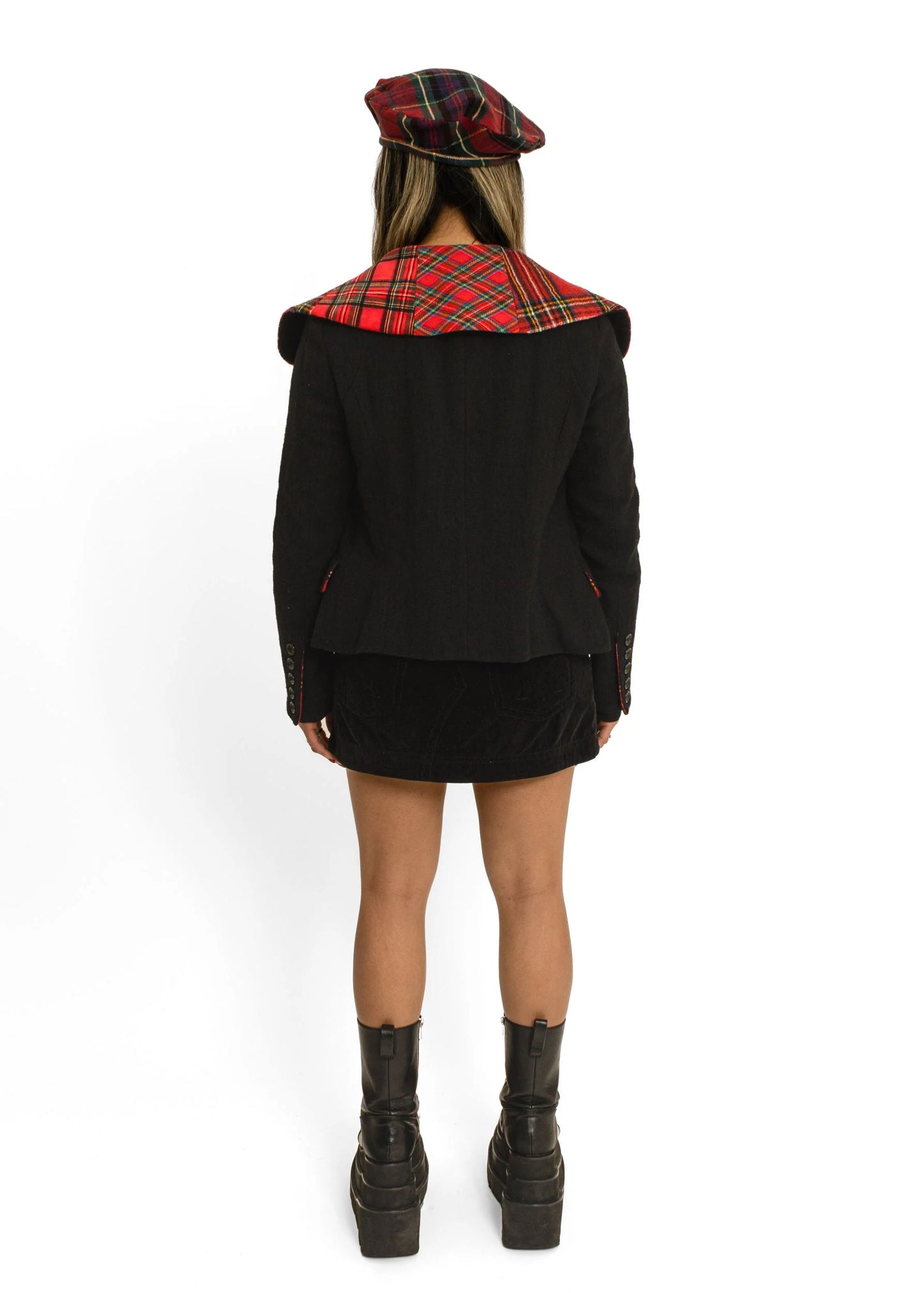 Atsuro Tayama Jacket with oversized velvet tartan collar