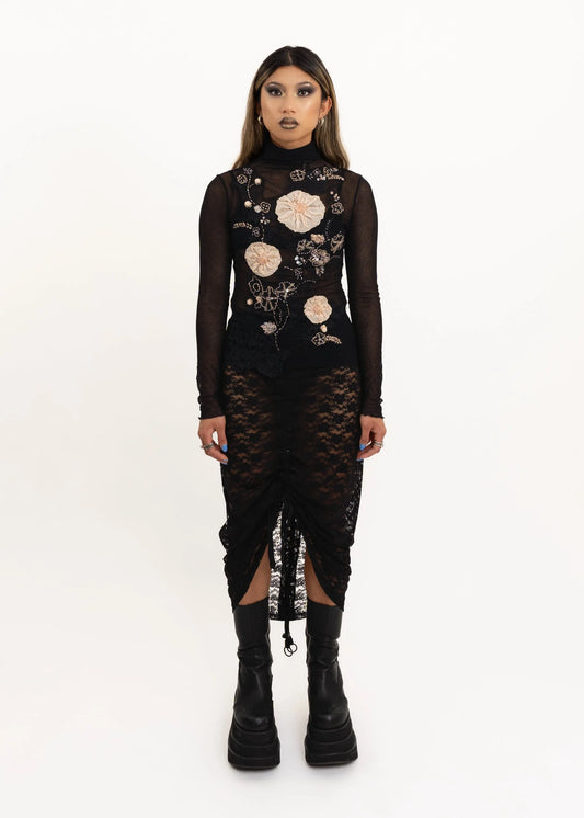 Bizarre Bazaar Japanese vintage floral appliqué mesh top