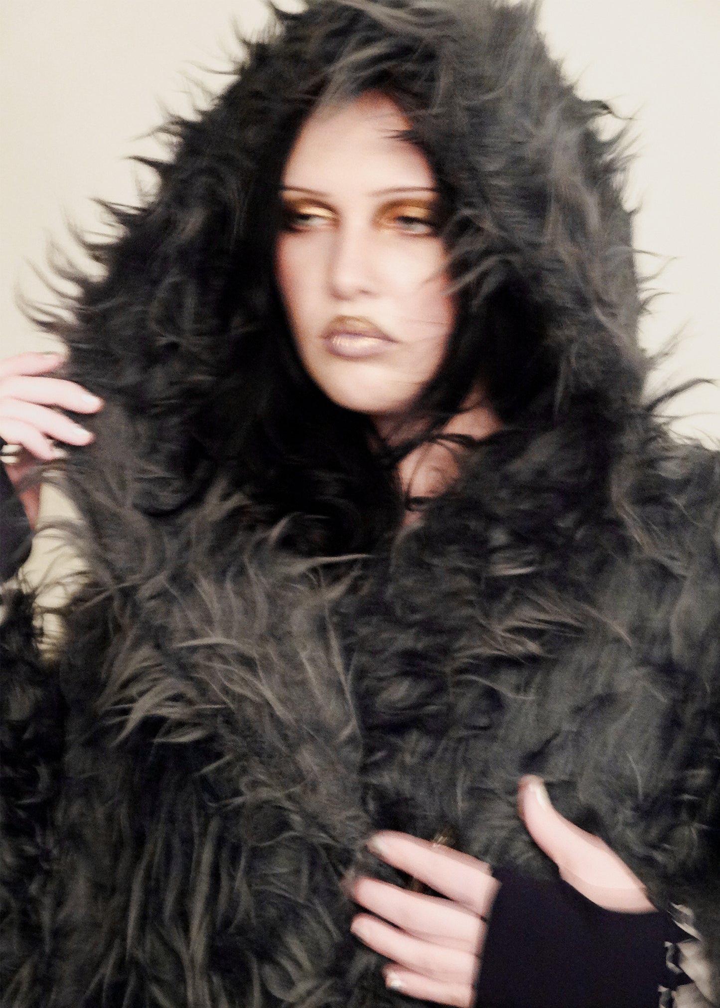 Hooded faux fur coat