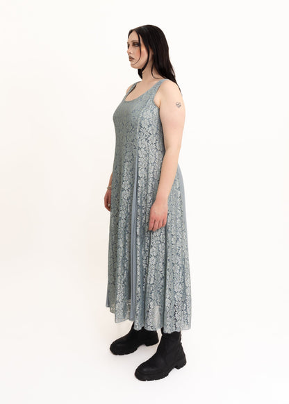 Lace maxi dress with godet pleats