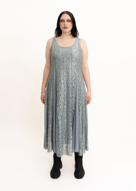 Lace maxi dress with godet pleats