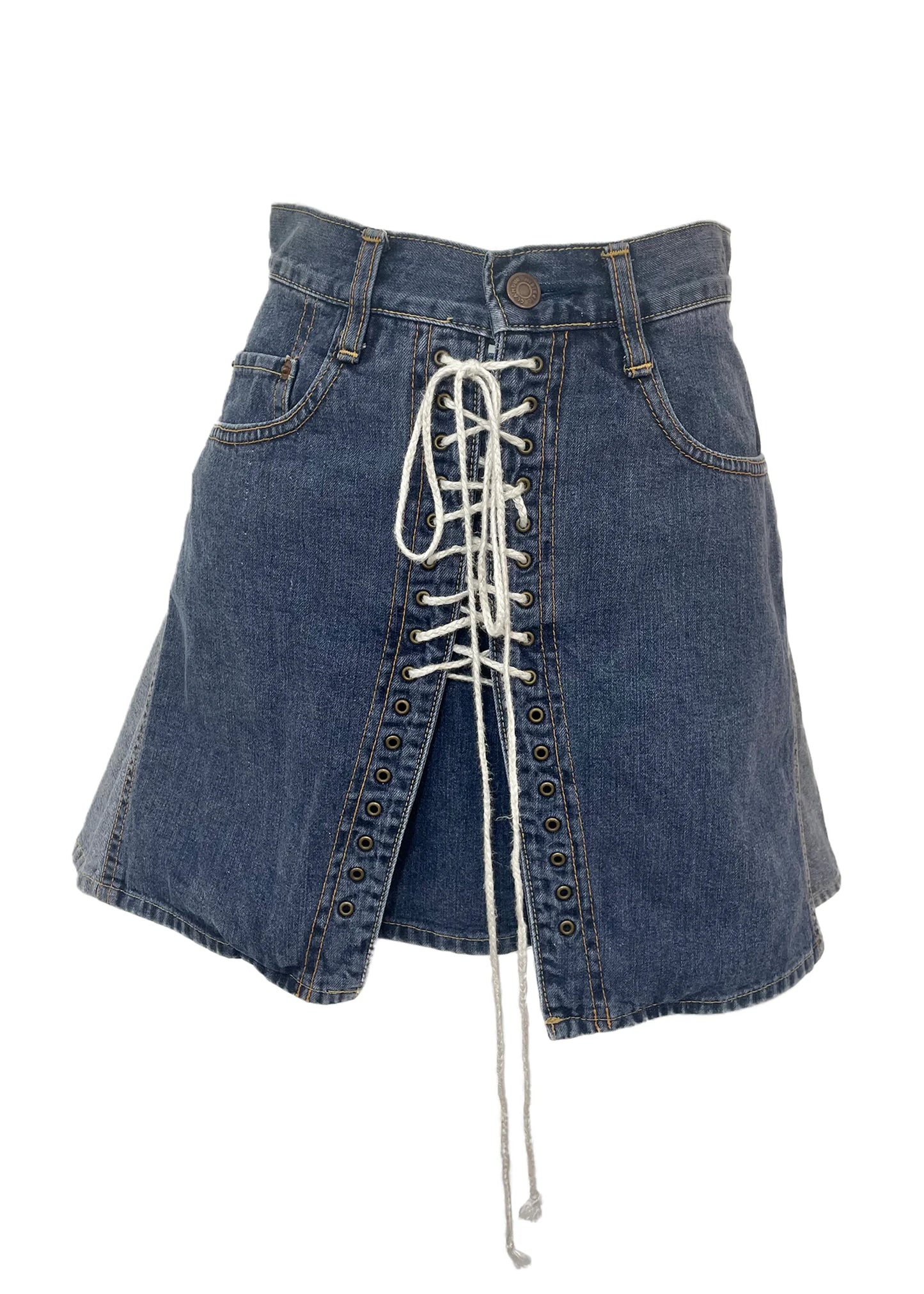 90s vintage lace up denim mini skirt