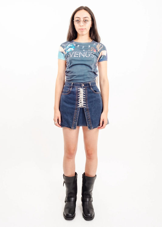 Kinky Jeans Hysteric Glamour Lace up denim mini skirt