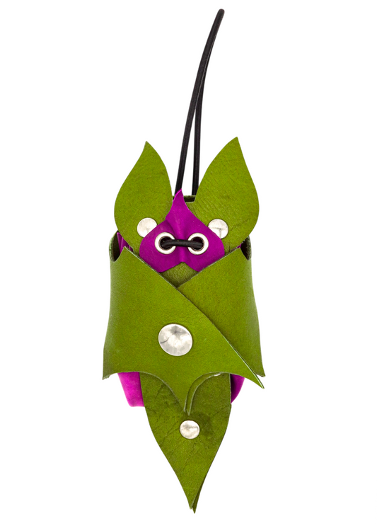 Exomorph Leather Bat Pouch- magenta and green Bizarre Bazaar