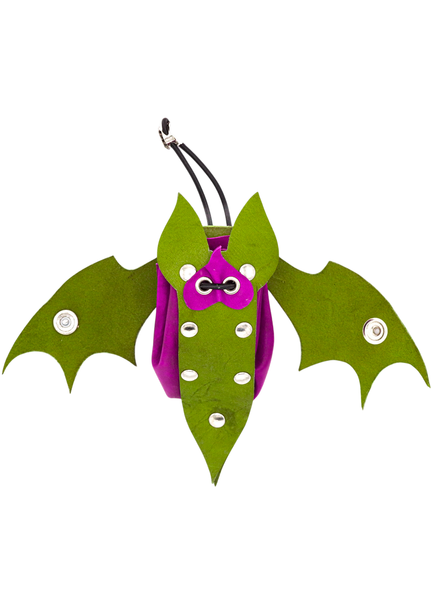 Exomorph Leather Bat Pouch- magenta and green Bizarre Bazaar