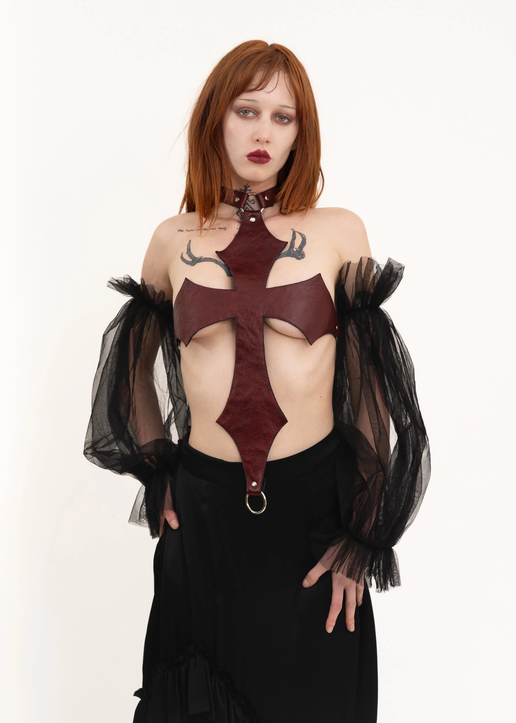 Luti Leather Cross Halter Top