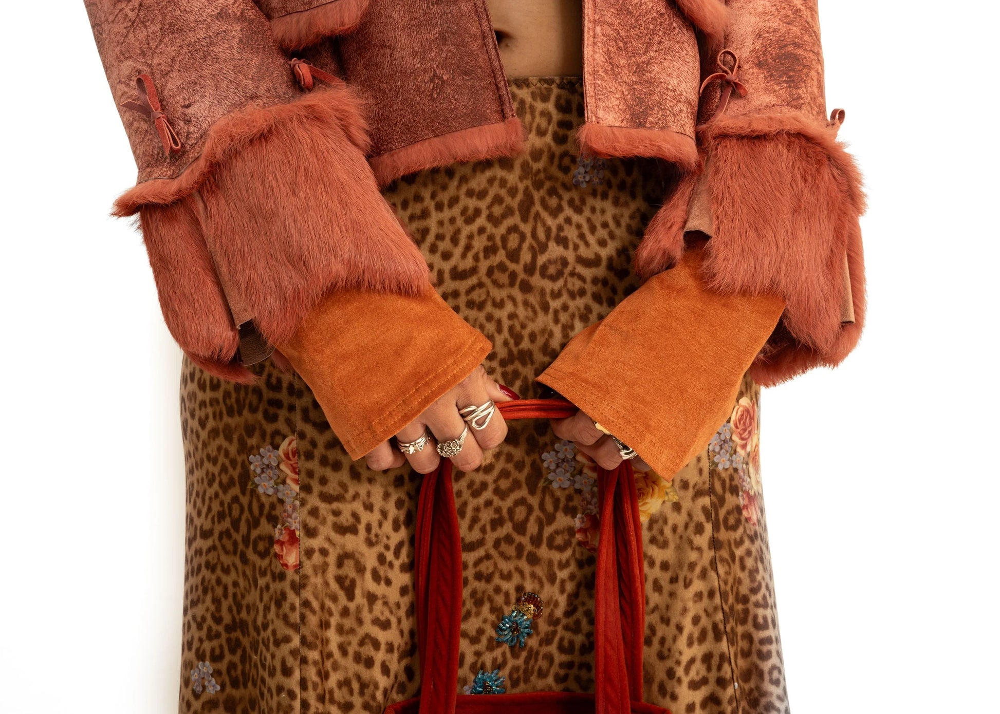 Bizarre Bazaar Leather jacket with fur cuffs collar