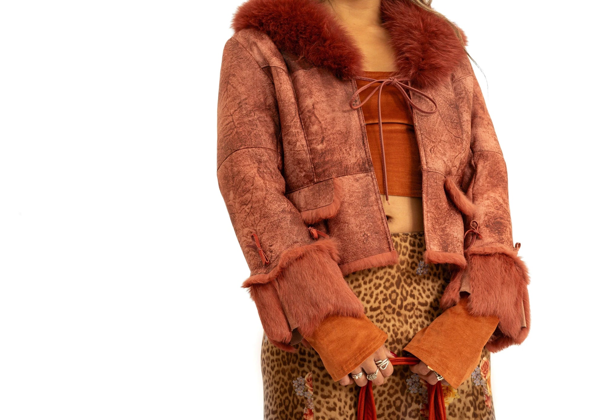 Bizarre Bazaar Leather jacket with fur cuffs collar