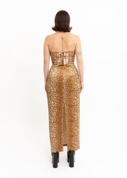 Jessica McLintock Gunne Sax Leopard strapless dress Bizarre Bazaar