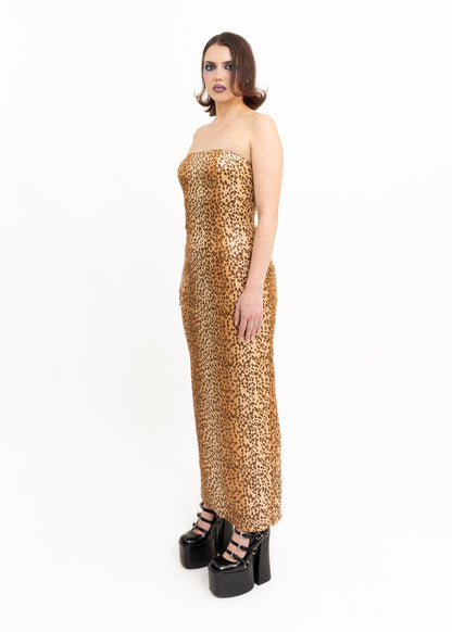 Jessica McLintock Gunne Sax Leopard strapless dress Bizarre Bazaar