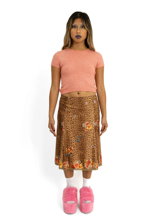 J & Nina Leopard print/ floral velvet skirt with beading