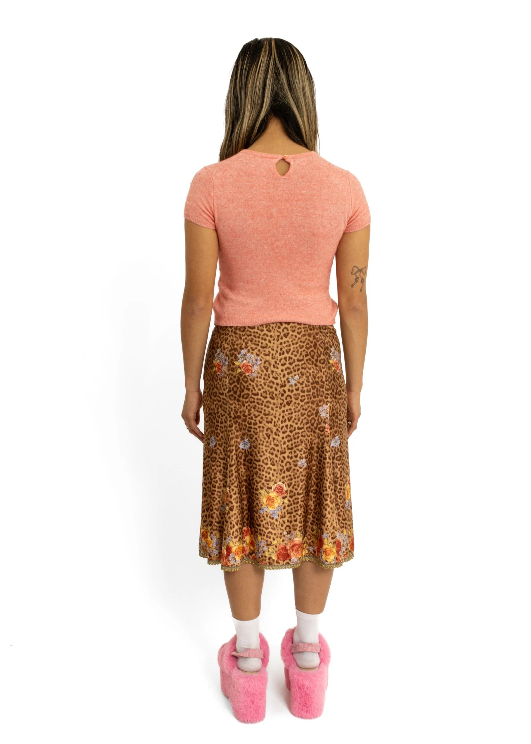 J & Nina Leopard print/ floral velvet skirt with beading