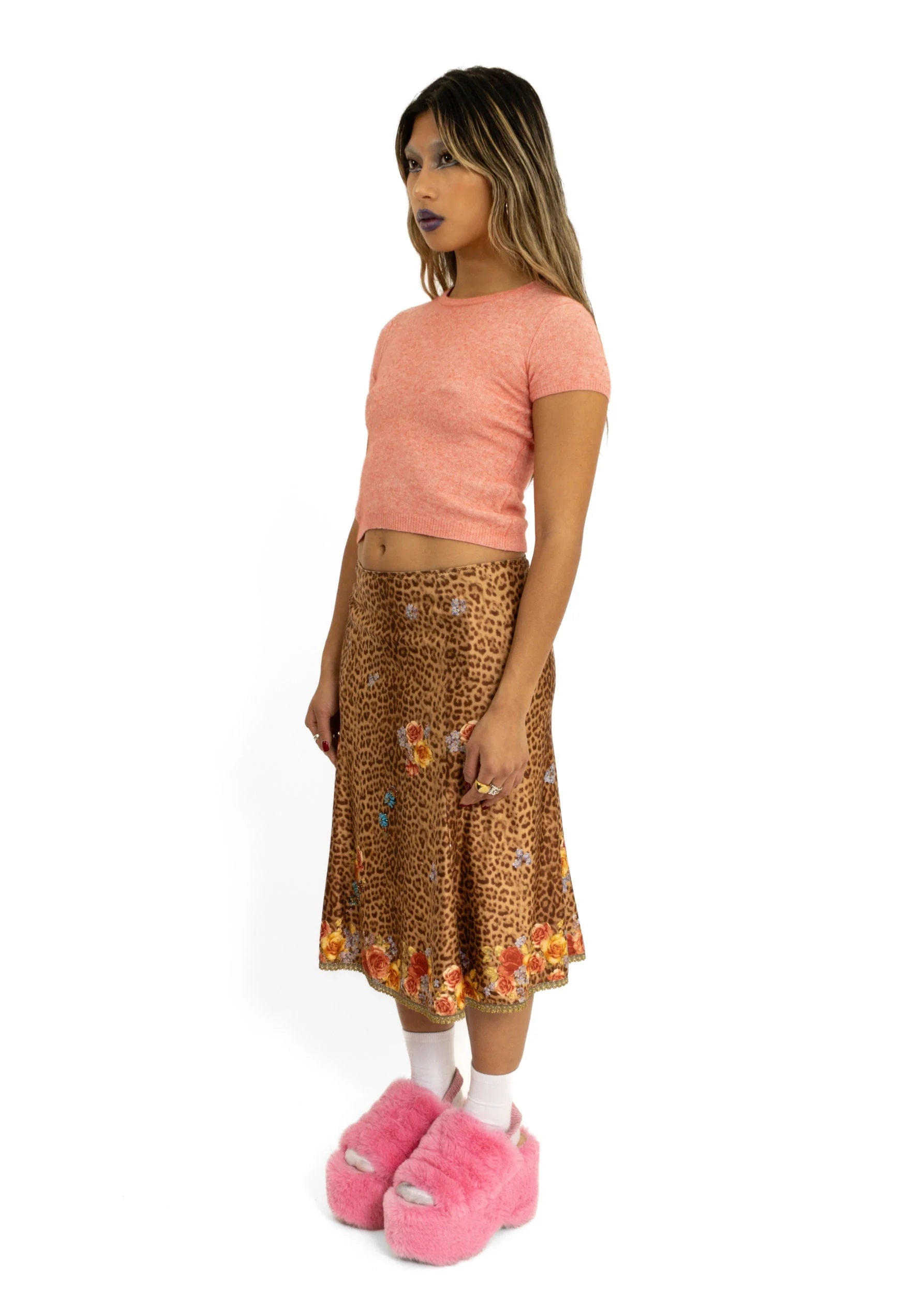 J & Nina Leopard print/ floral velvet skirt with beading